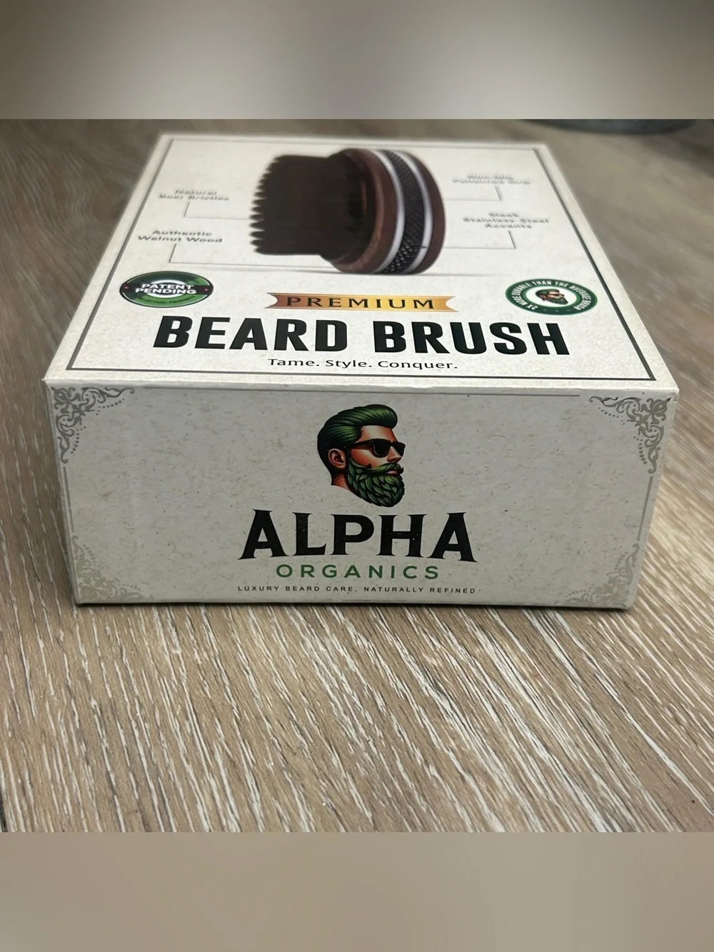 Alpha Organics Premium Beard Brush | Natural Boar Bristle & Walnut Wood NIB